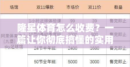 隆星体育怎么收费？一篇让你彻底搞懂的实用指南