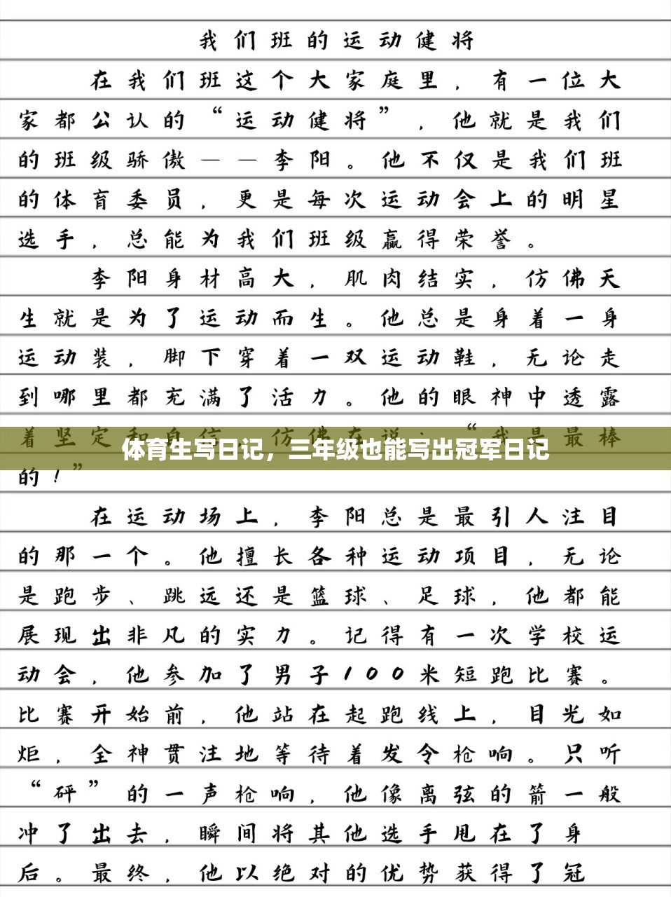 体育生写日记，三年级也能写出冠军日记